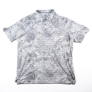 Puma Golf Polo Shirt Men’s XL White Gray Floral Print Performance